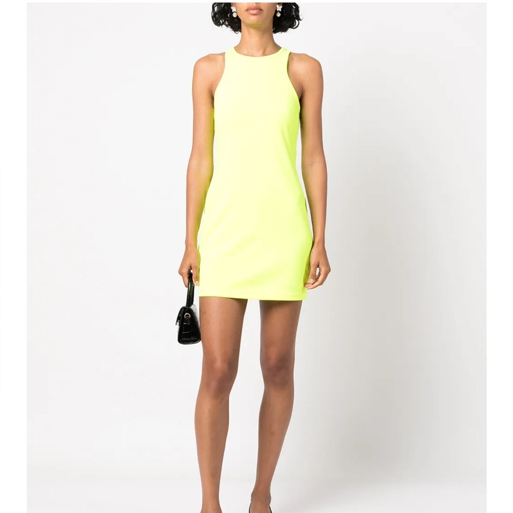 LHD Hockney Sleeveless Mini Cocktail Dress Neon Yellow Back Cutout Size 10 Club